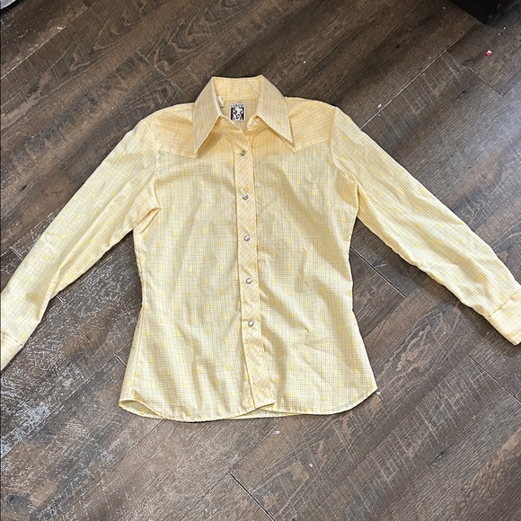 Tops - Women's Karman Long Sleeve Western Wear Shirt Yellow Size 12 Pearl Snap VTG